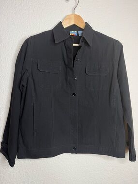 Vintage 90’s Style Black Cotton Crochet-Trim Peartree Point Bay Jacket Size S